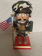 VINTAGE MILITARY PATRIOTIC MINATURE NUTCRACKER WITH AMERICAN FLAG picture