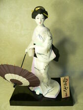 Japanese Hakata Doll Rare Collectible Geisha White CRAne UmbrellaKimono Fukuoka picture