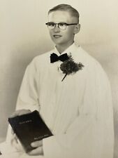 LH Photograph Young Man Church Bible Confirmation 1940-50's picture