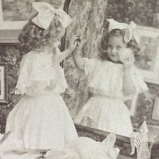 Antique 1907 Little Girl Tries Her Mothers Makeup Stereoview Photo Card P3986 picture