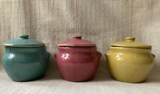 Vintage ceramic miniature MCM bean or cheese crocks, pots,  Russel Wright hues picture