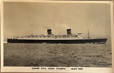 RPPC Cunard RMS Queen Elizabeth Ship Posted at Sea Real Photo Postcard 1955 picture
