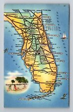 FL-Florida, General Greeting State Map, c1966 Antique Vintage Souvenir Postcard picture
