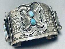 123 GRAM JAW DROPPING NAVAJO TURQUOISE STERLING SILVER BUTTERFLY BRACELET picture