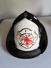 Vintage 60's Ceramic Black Fire Man Helmet Hat FD Design 7.5in 5.5in x 4in picture