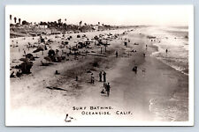 Vintage Real Photo Postcard Surf Bathing Oceanside CA Swimming Beach H6 picture