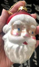 NIP Vtg GIFTCO Red Glitter SANTA Hand Painted Blown GLASS ORNAMENT Father Xmas picture