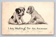 c1912 DB Postcard Puppy Dogs Waiting for an Answer Cypher Key? Wall? picture