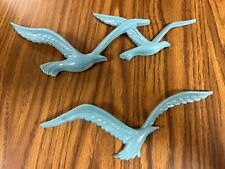 Vintage Homco Seagulls Birds In Flight Wall Faux Wood 2 Pc Painted Turquoise MCM picture