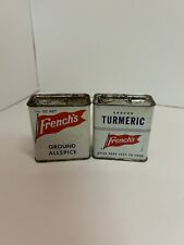 2 Vintage Retro Metal Spice Tins French’s W/metal slide tops, Empty USA picture
