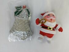 Vintage Christmas Ornaments Flocked Santa Claus Beaded Bell picture