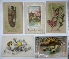 Antique 1909-1916 Easter Postcard Lot Of 5 Bunnies Sheep Angels Glitter Embossed picture