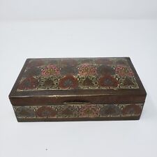 Antique Copper Wood Lined Cigar Box 1st Half 20th Century Colorful Hearts Bronze picture