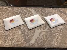 Floral Vintage Mid Century Modern Enamel Orchid Set Tray Dish Plate Three 4 3/4” picture