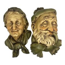Vintage Devon Ware Canada Chalkware Old Lady And Man Genuine Hand Painted Head picture