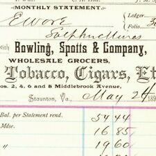 1894 Scarce Bowling, Spotts & Co Tobacco Flour Billhead Letterhead Staunton, VA picture