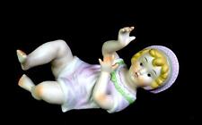 German Bisque Porcelain Laying Piano Baby Vintage 8 1/2