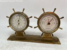 Airguide Double Ship Wheel Gauge Weather Station Barometer Thermometer Desk picture