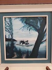 Framed Hand Painted Island Scene Picture 8 X8  picture