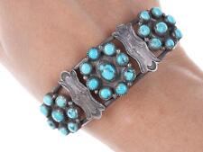 30's-40's  Navajo stamped silver turquoise cluster bracelet picture