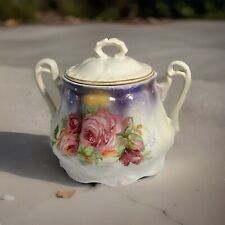 Antique Biscuit Jar 7454 Victorian Pink purple floral Porcelain Ceramic VTG picture