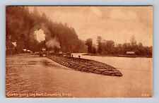 Columbia River British Columbia-Canada, Ocean Going Log Raft, Vintage Postcard picture