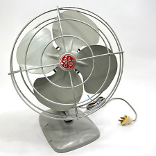 Vintage GE General Electric Gray Oscillating Desk Fan Metal Blades Red Logo 12