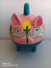 Vintage Clay Pig Hand Painted Piggy Bank Elephants With Stopper picture