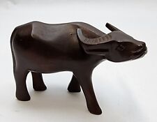 Vtg Dark Wood Hand Carved Water Buffalo Ox Bull Sculpture Figurine picture