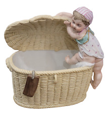 Vion Baury Figurine Child Climbing In A Wicker Trunk Bisque French Circa 1880 picture