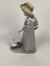 VTG Lladro Girl With Toy Wagon Pulling Doll Porcelain Figurine 5044 Purple Blue picture
