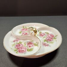 Vintage Saji Fine China Divided Trinket Dish with Roses Candy Dish Japan picture