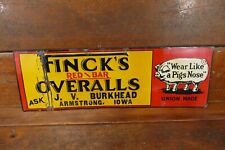 RARE Vintage Original 1930s/1940s Finck’s Red Bar Overalls Embossed Metal Sign picture