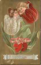 Valentine Fantasy Tulip Children Flower Head Children c1910 Vintage Postcard picture