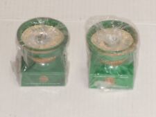 VINTAGE 1978 JASCO HONG KONG PILLAR GREEN GOLD CANDLE HOLDERS UNUSED IN PACKAGE picture