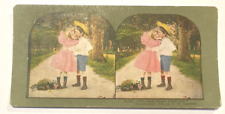 Antique Stereoview Card No 12 You Must Never Never Tell. Green Border picture