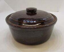 Primitive Old 1910's Brown Stoneware Crock Pottery Covered 5x9 Antique Casserole picture