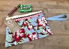 Vintage Flowers Tablecloth Wristlet Zipper Make Up Cosmetic Case Tote Pouch NEW picture