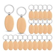 50PCS Wooden Key Ring Oval Engraving Blanks Unfinished Tag For DIY Gift Crafts picture
