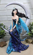 Large Indigo Moon Celestial Witching Hour Fairy with Kitten Cat Statue 11.75