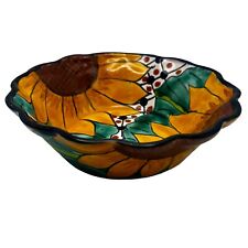 Talavera Mexican Pottery Sunflower Cobalt Blue Bowl Dish Salsa Soup Cereal 7” picture
