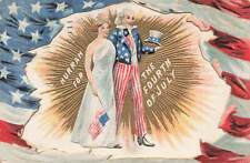 c1910 Uncle Sam Walking Lady Liberty Flag Patriotic Fourth of July P447  picture