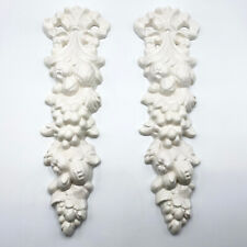 Vintage 70s Pair of Glossy White Ceramic Wall Hangings - Bow Ribbon Fruit Leaves picture