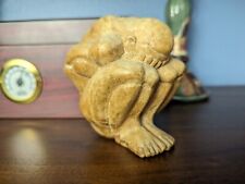 Vintage Hand Carved Wooden Weeping Buddha Meditating Round Sculpture 4