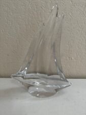 Daum France Signed Clear Crystal Sailboat Statue / Figurine 9.5