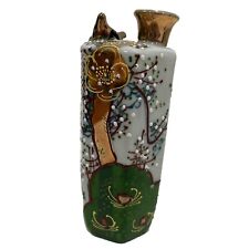 Japanese Moriage Porcelain Vase Sake Jar Whistling Bird Hand Painted Floral 6
