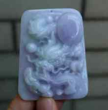 Certified Lavender Gray Natural A Grade Jade jadeite Fei cui 翡翠pendant dragon 79 picture