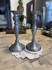 Leonard Pewter Candlesticks, Vintage Weighted Candle Holders Made in Bolivia picture