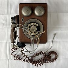 VINTAGE 1980's GENUINE WESTERN ELECTRIC ROTARY DIAL ONLY OAK WOOD WALL TELEPHONE picture