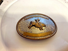 Vintage German Silver Cowboy Belt Buckle w/ Banners Bucking Rodeo picture